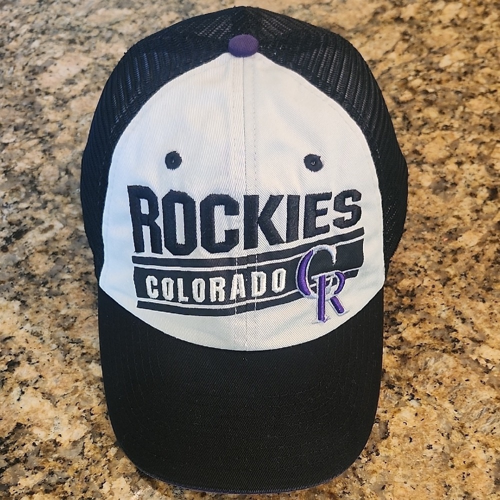 Colorado Rockies Baseball Hat Cap Black White Trucker Style